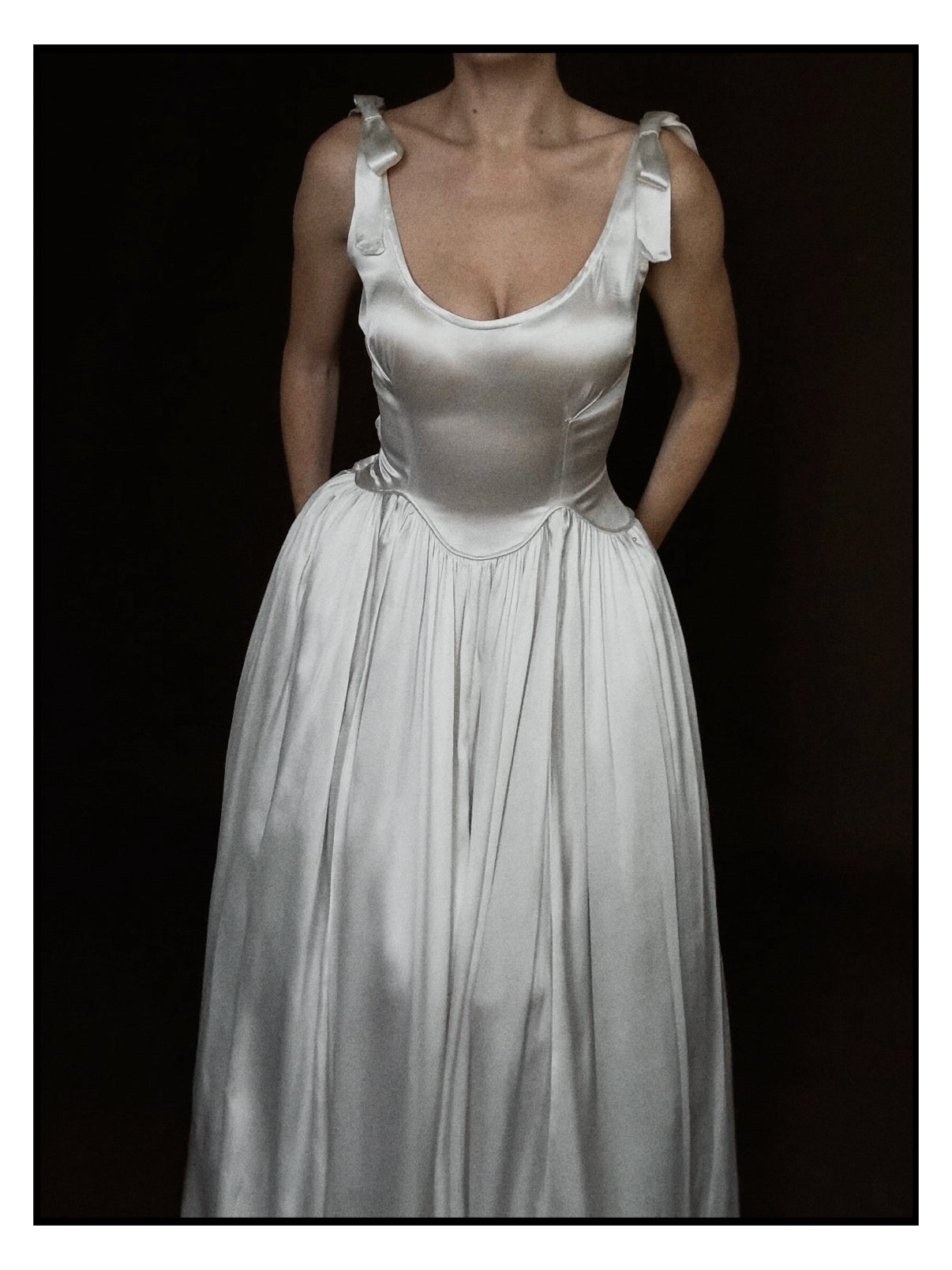 1940s Scalloped Basque Bow Gown