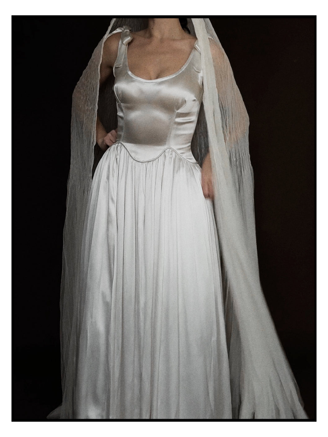 1940s Scalloped Basque Bow Gown