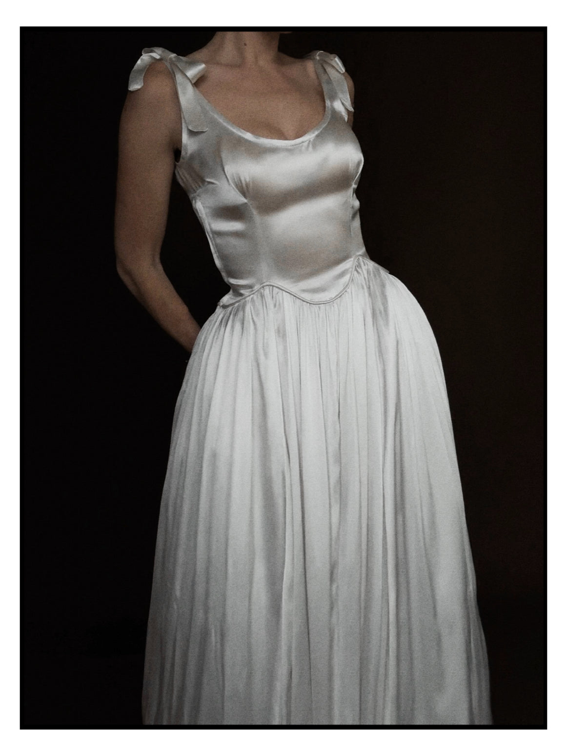 1940s Scalloped Basque Bow Gown