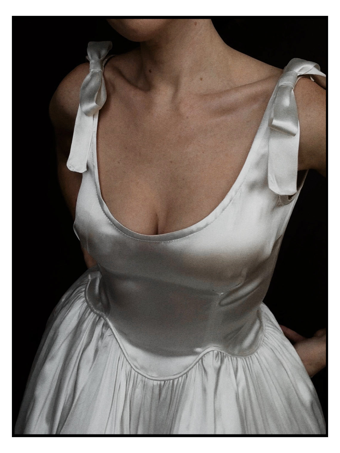1940s Scalloped Basque Bow Gown