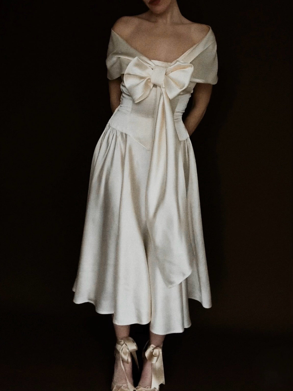 1950s Ivory Tea-Length Dress with Matching Scarf
