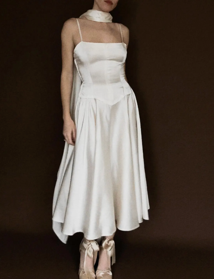 1950s Ivory Tea-Length Dress with Matching Scarf