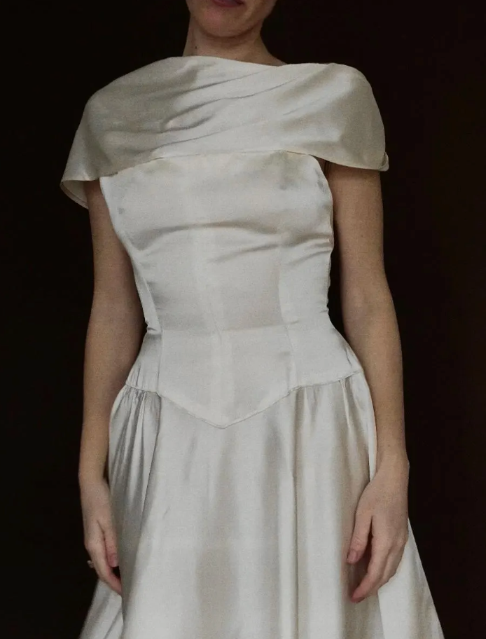 1950s Ivory Tea-Length Dress with Matching Scarf
