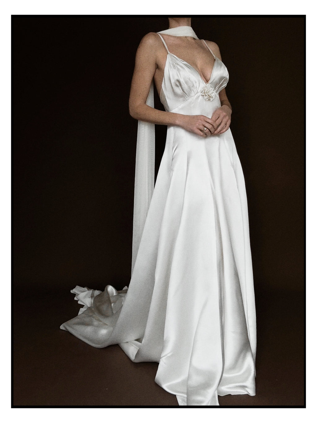 1950s Rosette Spaghetti Strap Gown