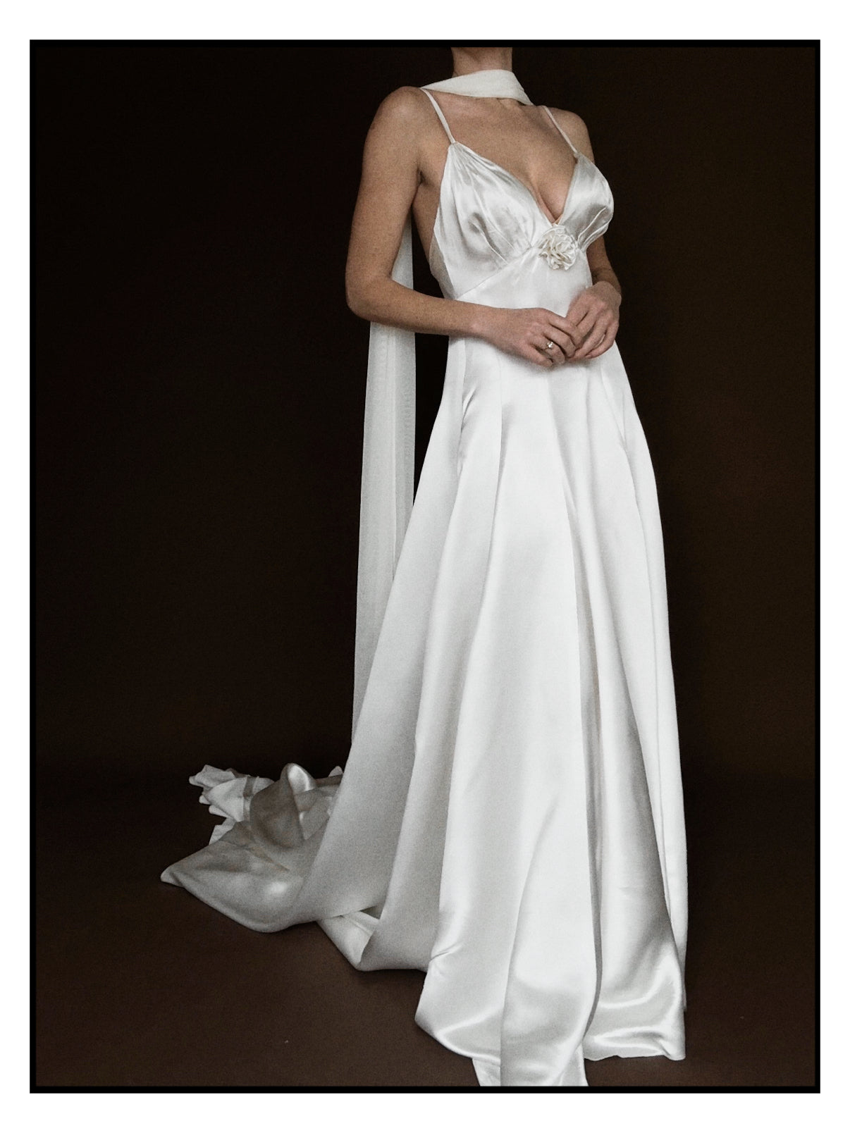 1950s Rosette Spaghetti Strap Gown