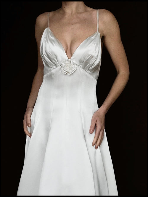 1950s Rosette Spaghetti Strap Gown