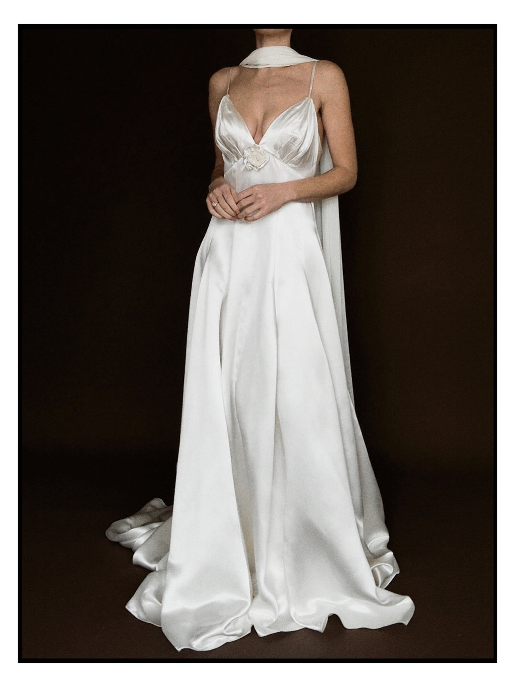 1950s Rosette Spaghetti Strap Gown