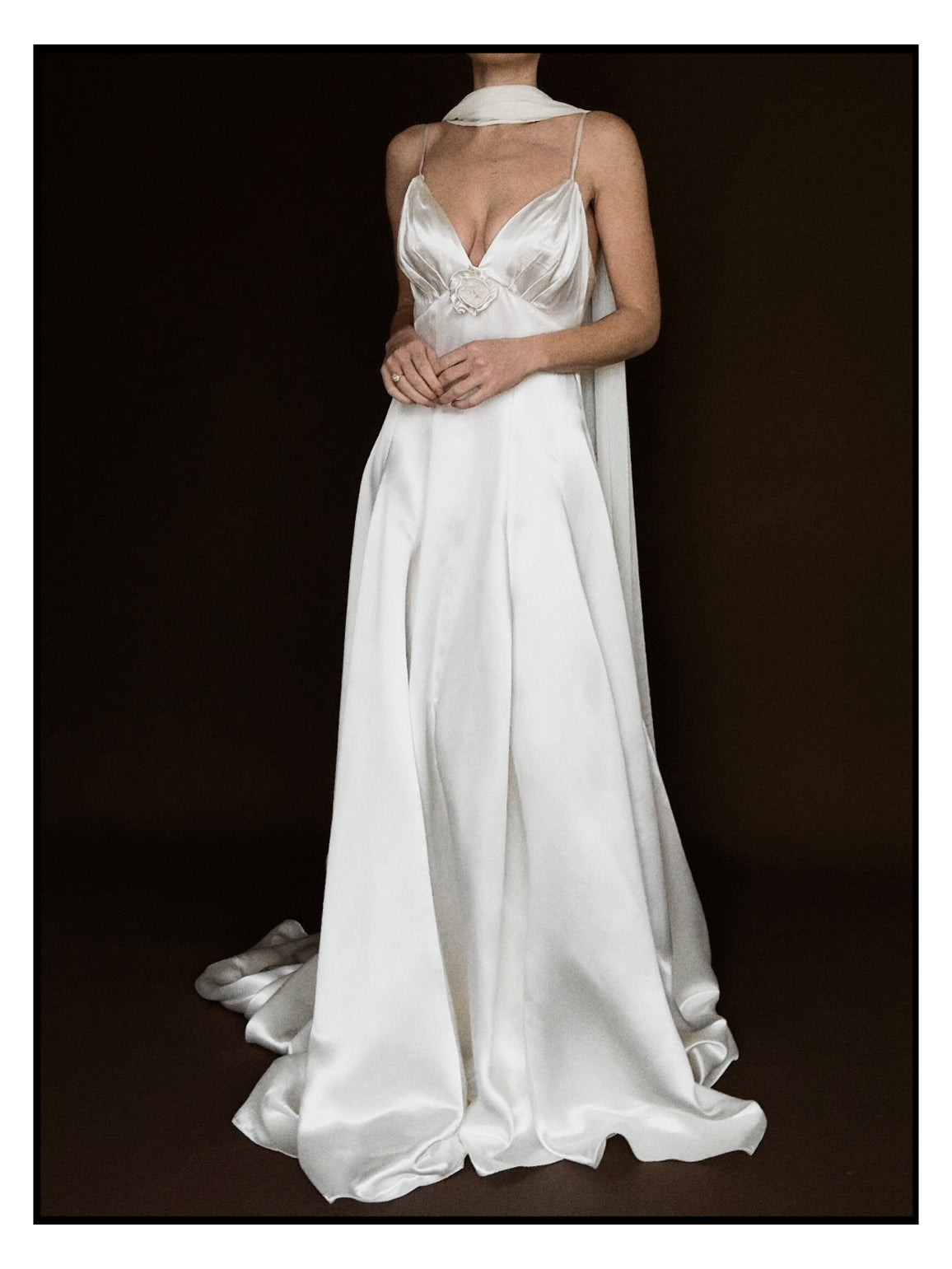 1950s Rosette Spaghetti Strap Gown