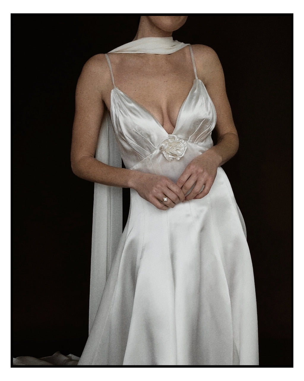 1950s Rosette Spaghetti Strap Gown