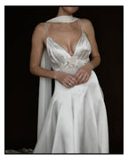 1950s Rosette Spaghetti Strap Gown