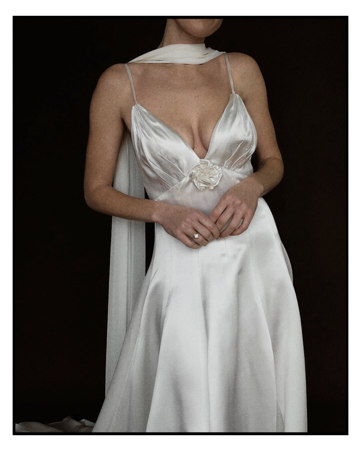 1950s Rosette Spaghetti Strap Gown