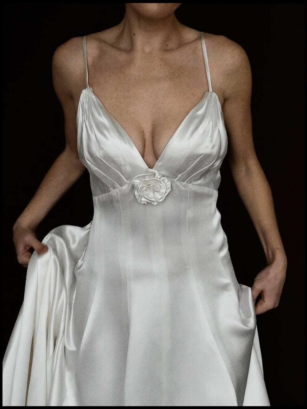 1950s Rosette Spaghetti Strap Gown