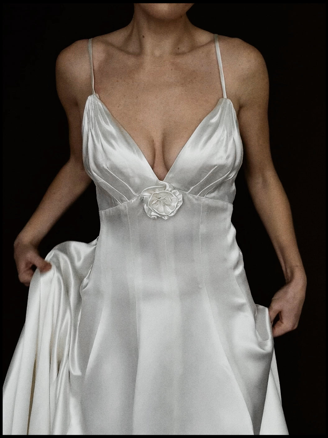 1950s Rosette Spaghetti Strap Gown