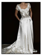 1950s Liquid Silk & Lace Bow Gown