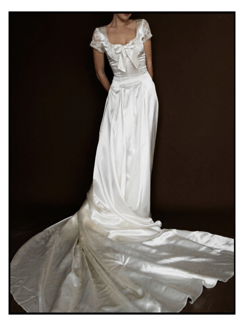 1950s Liquid Silk & Lace Bow Gown