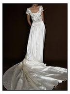 1950s Liquid Silk & Lace Bow Gown