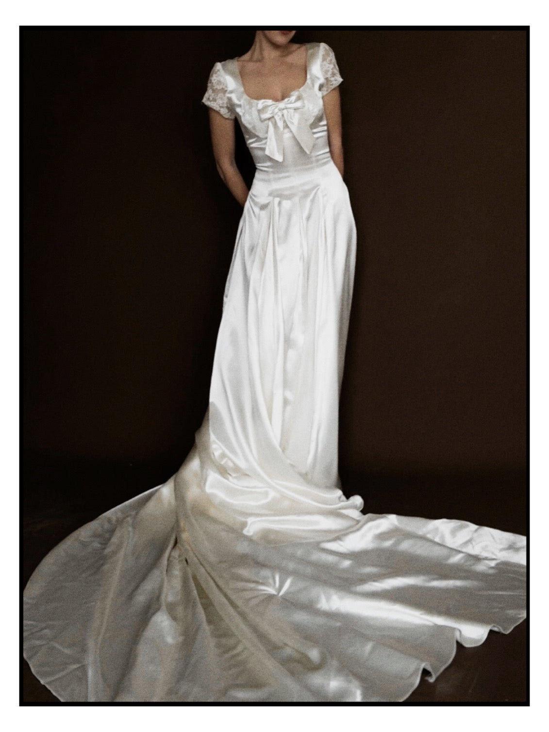 1950s Liquid Silk & Lace Bow Gown