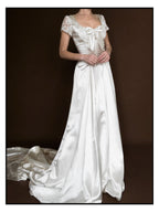 1950s Liquid Silk & Lace Bow Gown