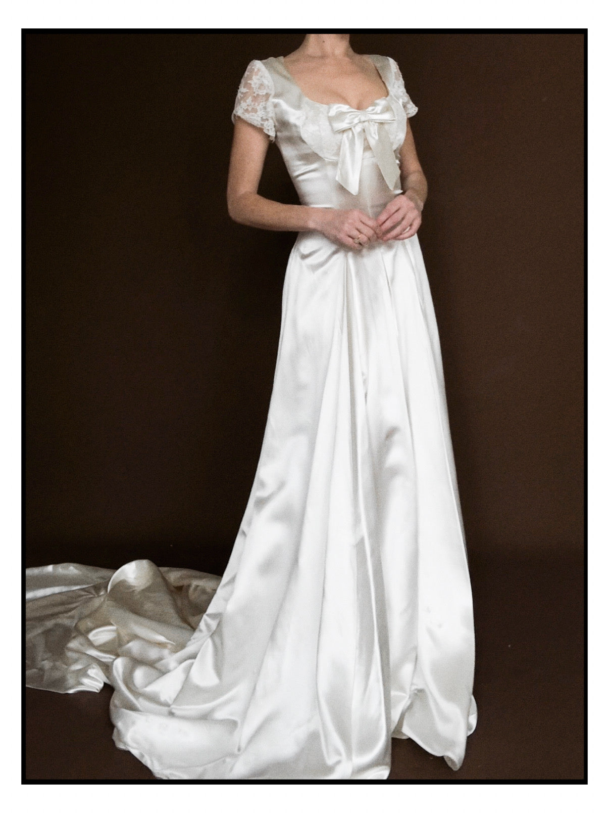 1950s Liquid Silk & Lace Bow Gown