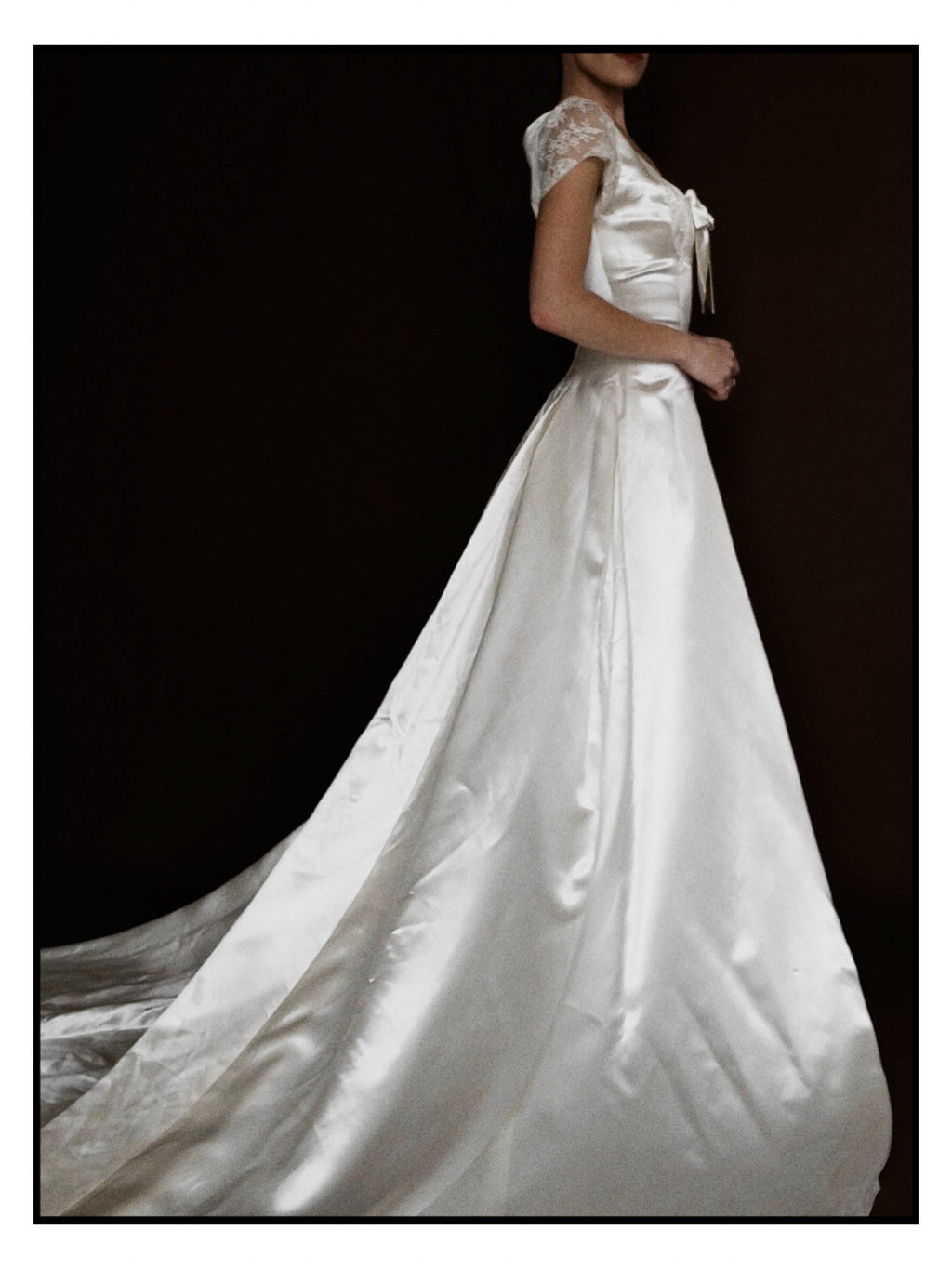 1950s Liquid Silk & Lace Bow Gown