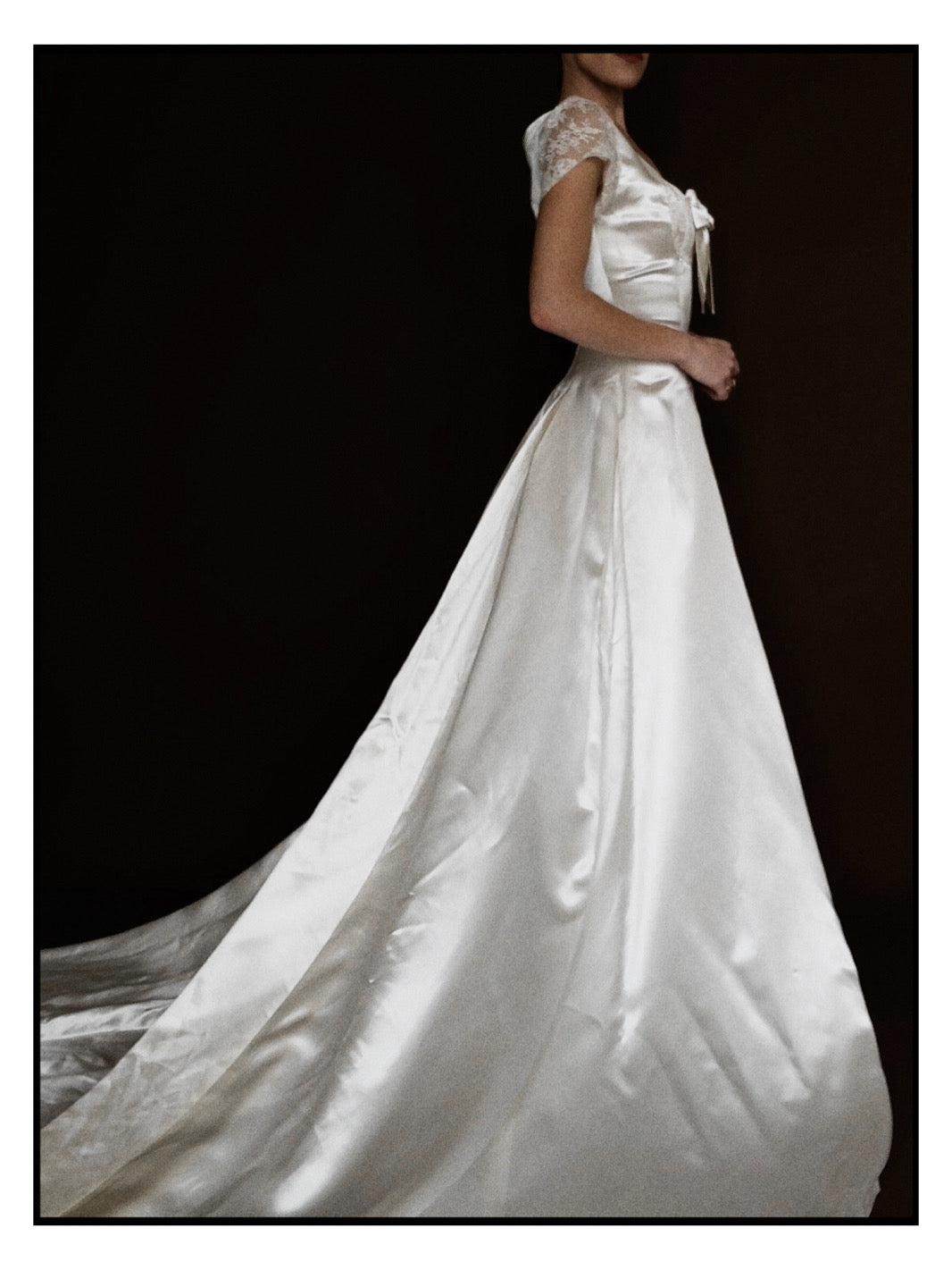 1950s Liquid Silk & Lace Bow Gown