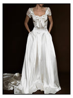 1950s Liquid Silk & Lace Bow Gown