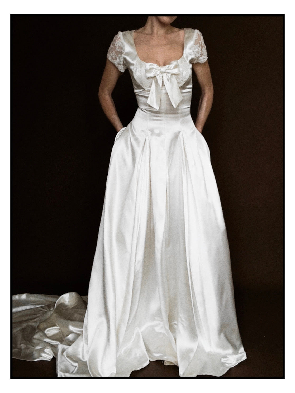 1950s Liquid Silk & Lace Bow Gown