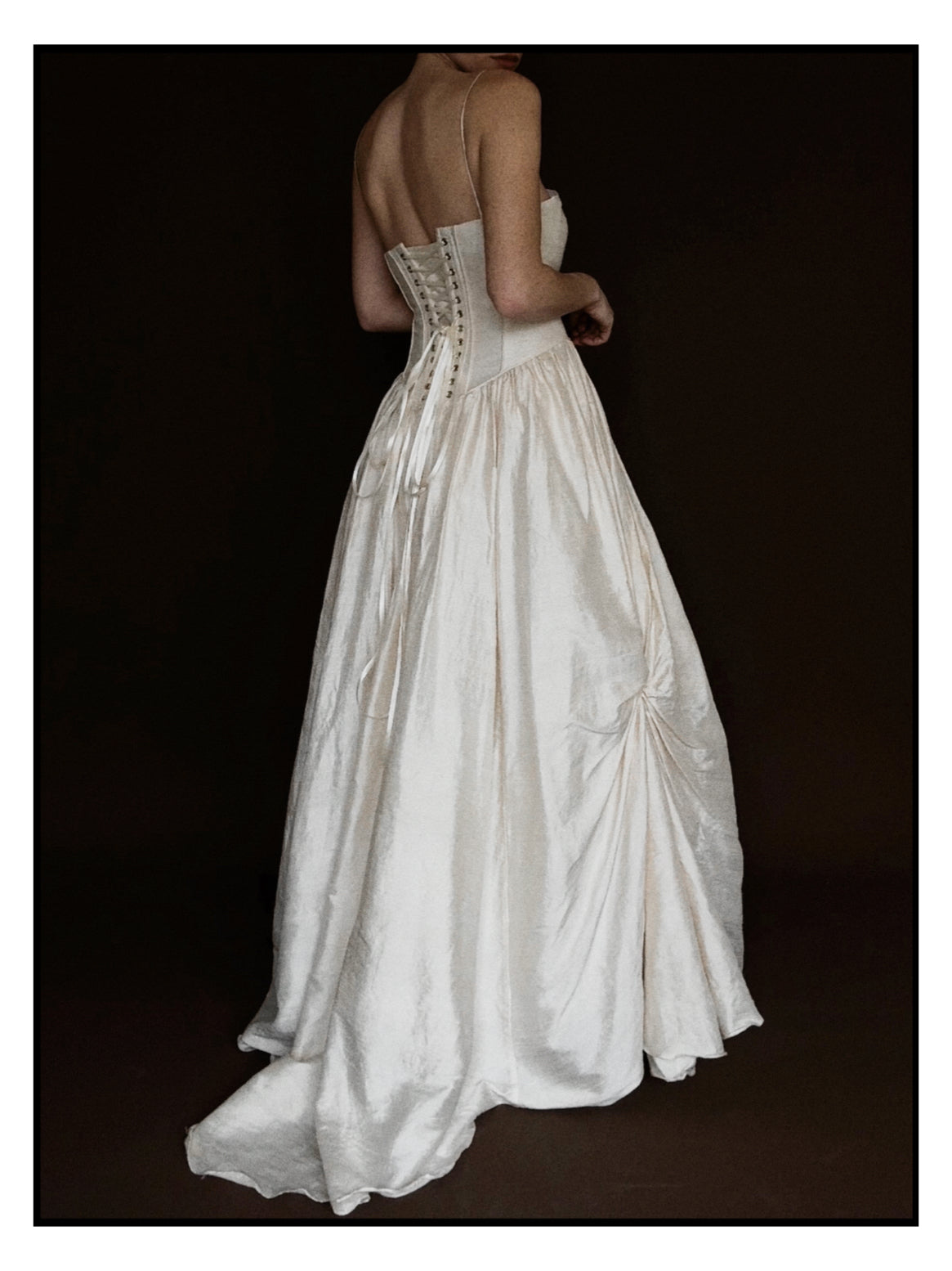 1980s Ballet Gathered Raw Silk Gown