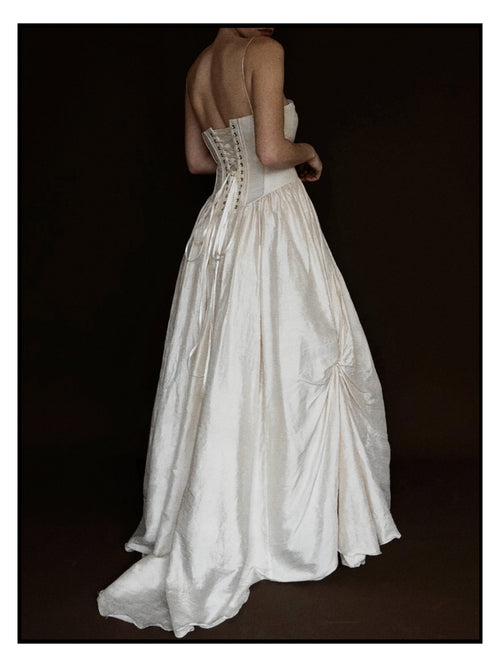 1980s Ballet Gathered Raw Silk Gown