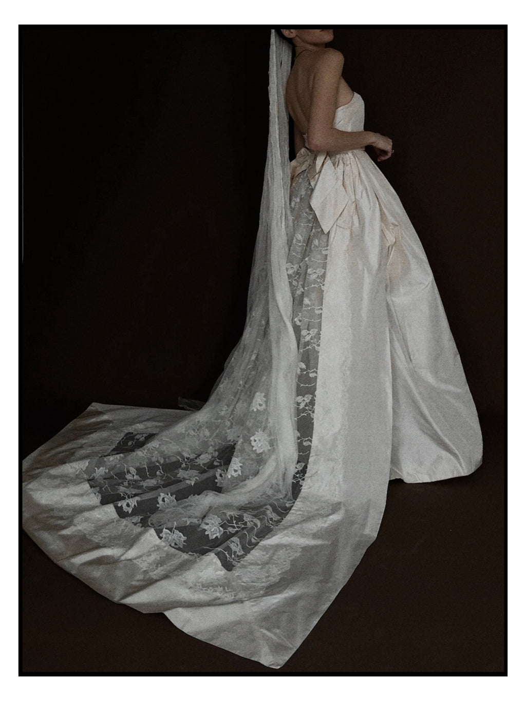 1950s Silk Taffeta Gown with Lace Train