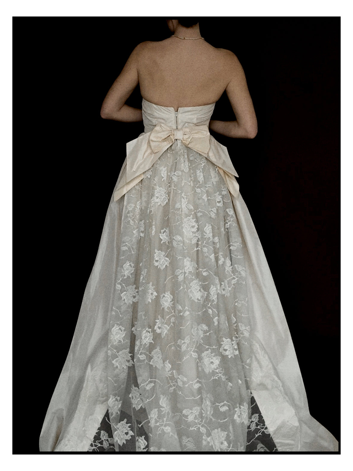 1950s Silk Taffeta Gown with Lace Train