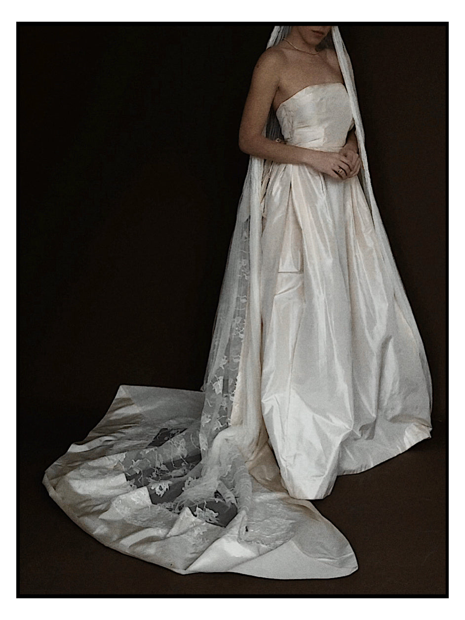 1950s Silk Taffeta Gown with Lace Train