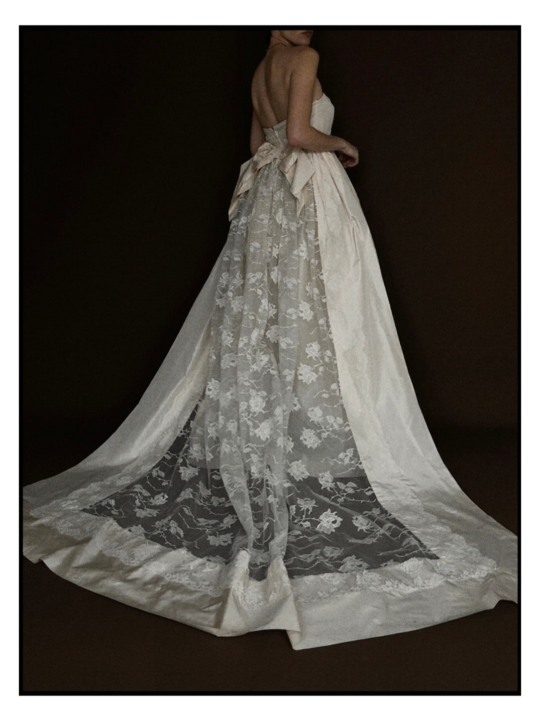 1950s Silk Taffeta Gown with Lace Train