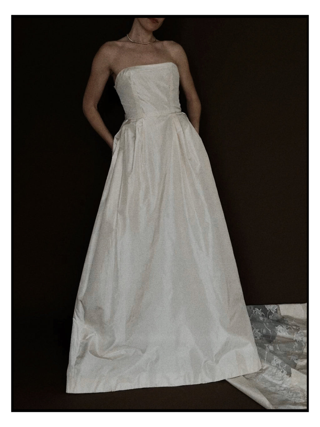 1950s Silk Taffeta Gown with Lace Train