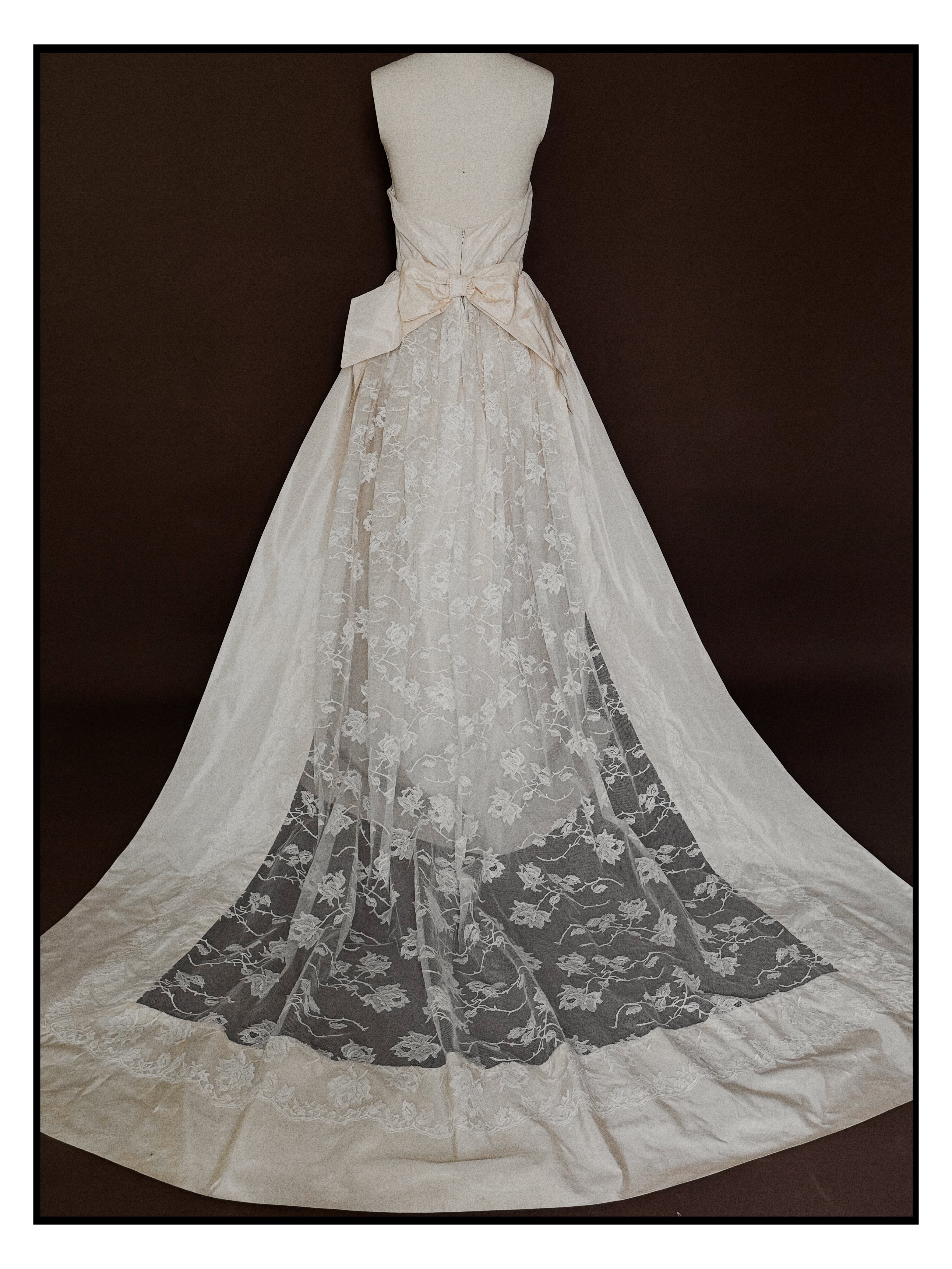 1950s Silk Taffeta Gown with Lace Train