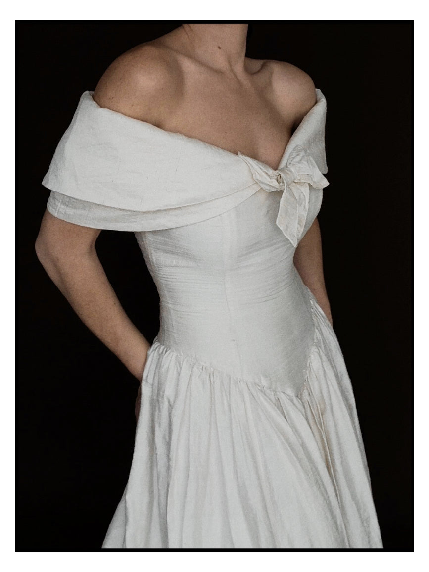1980s Silk Off-The-Shoulder Bow Gown