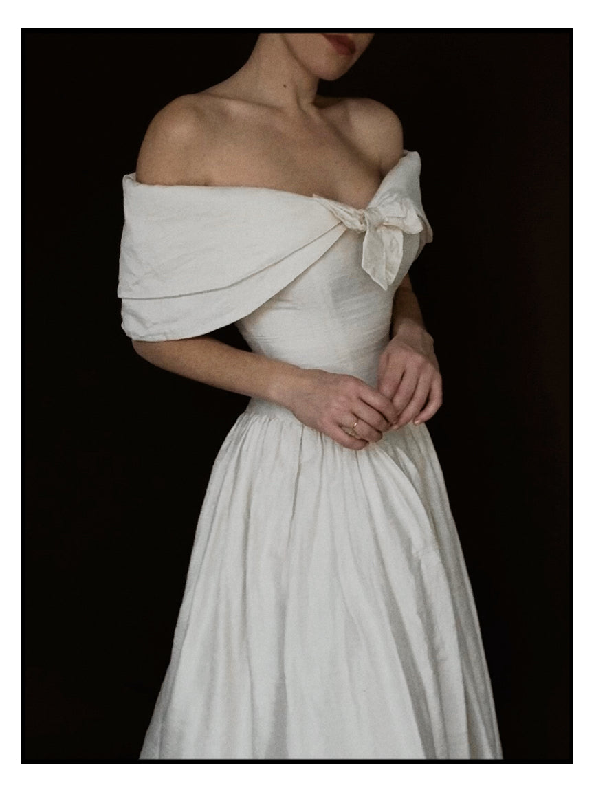 1980s Silk Off-The-Shoulder Bow Gown