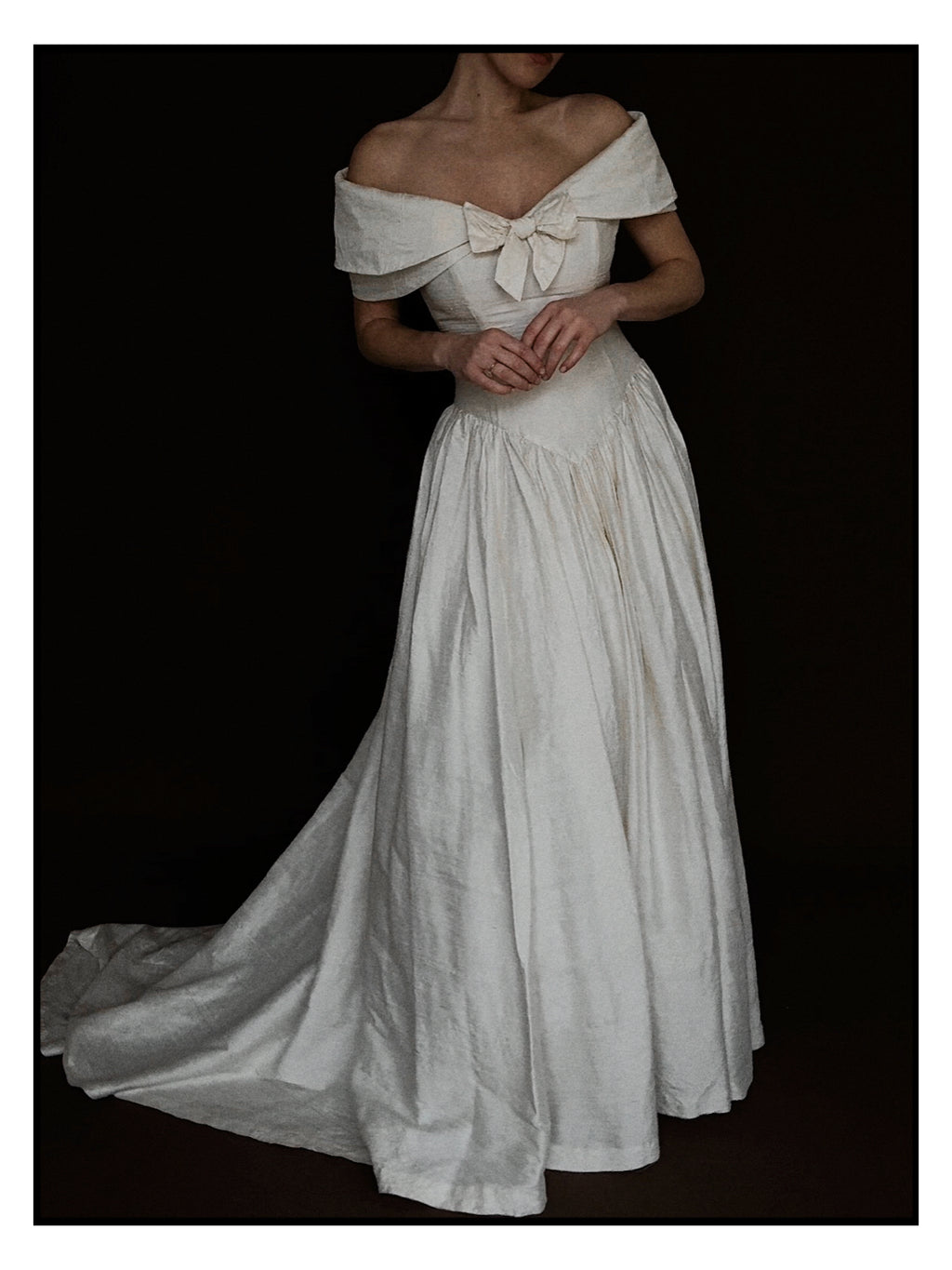 1980s Silk Off-The-Shoulder Bow Gown