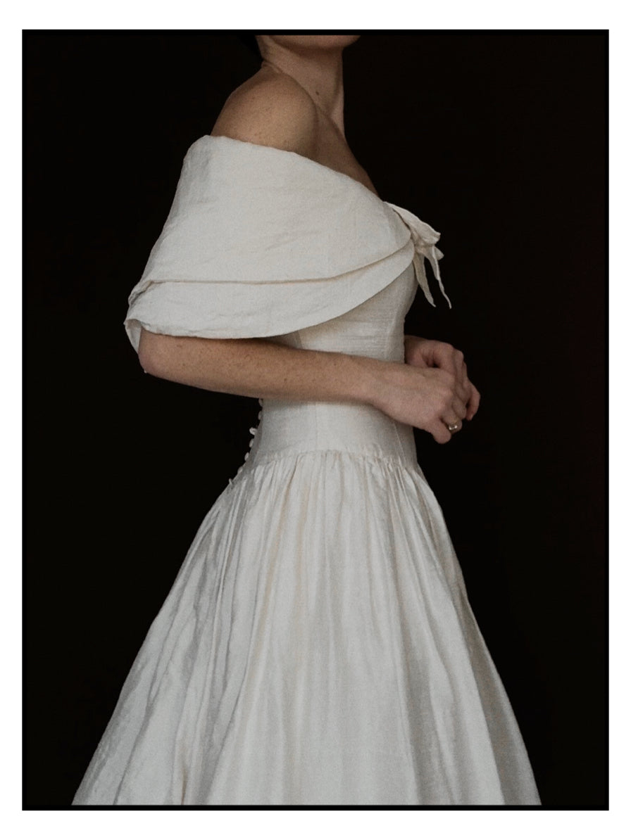 1980s Silk Off-The-Shoulder Bow Gown