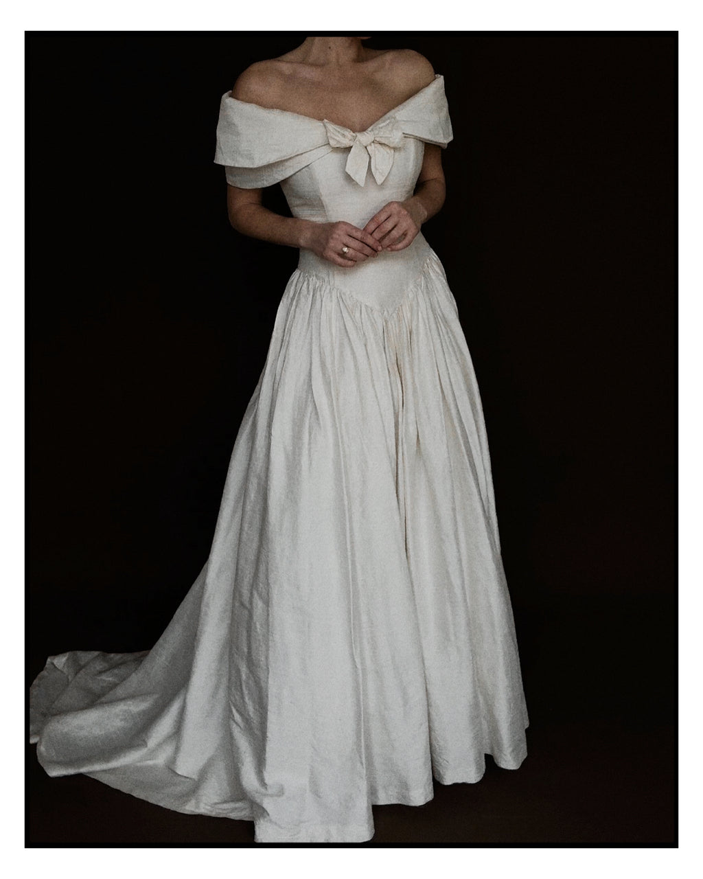 1980s Silk Off-The-Shoulder Bow Gown