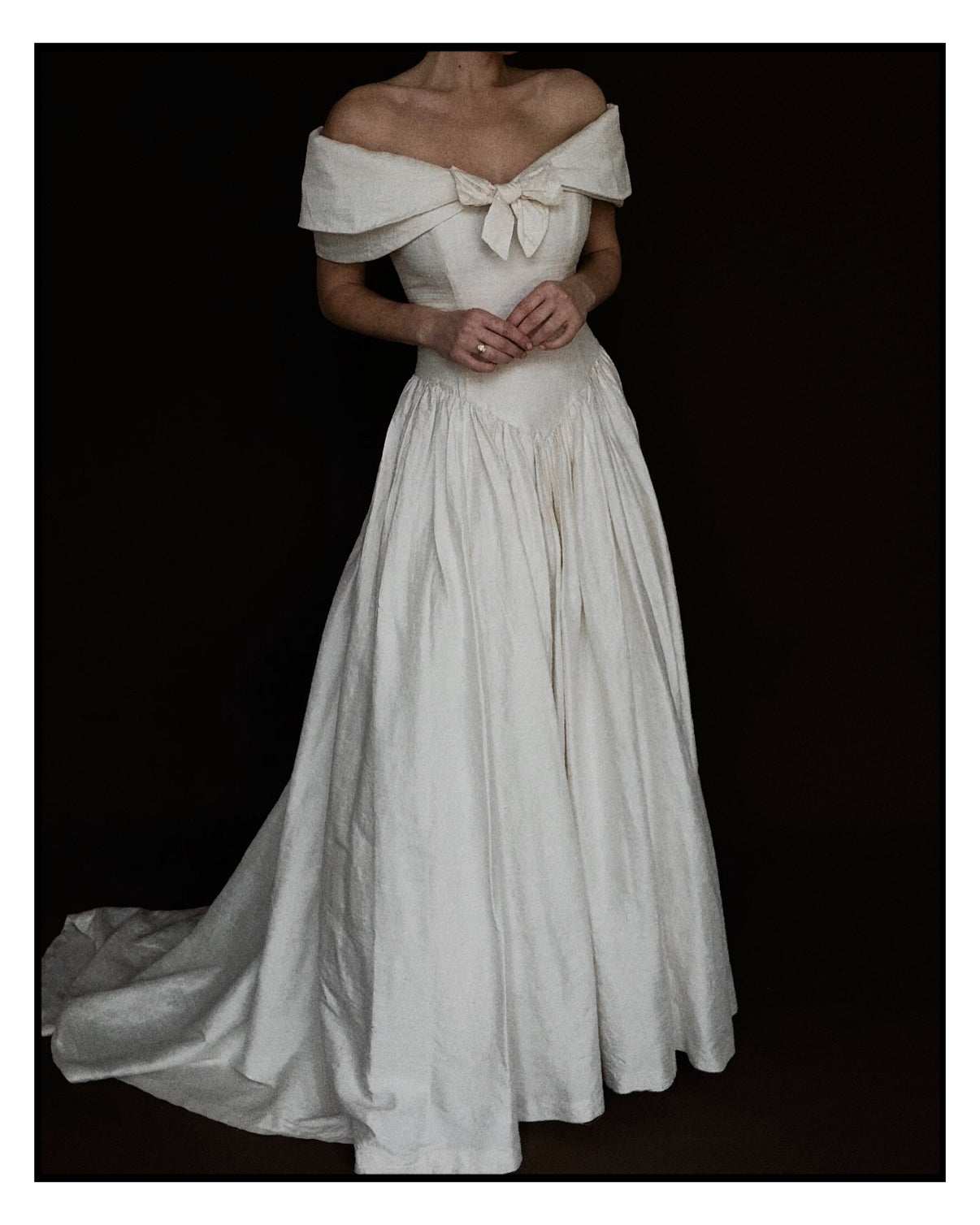 1980s Silk Off-The-Shoulder Bow Gown
