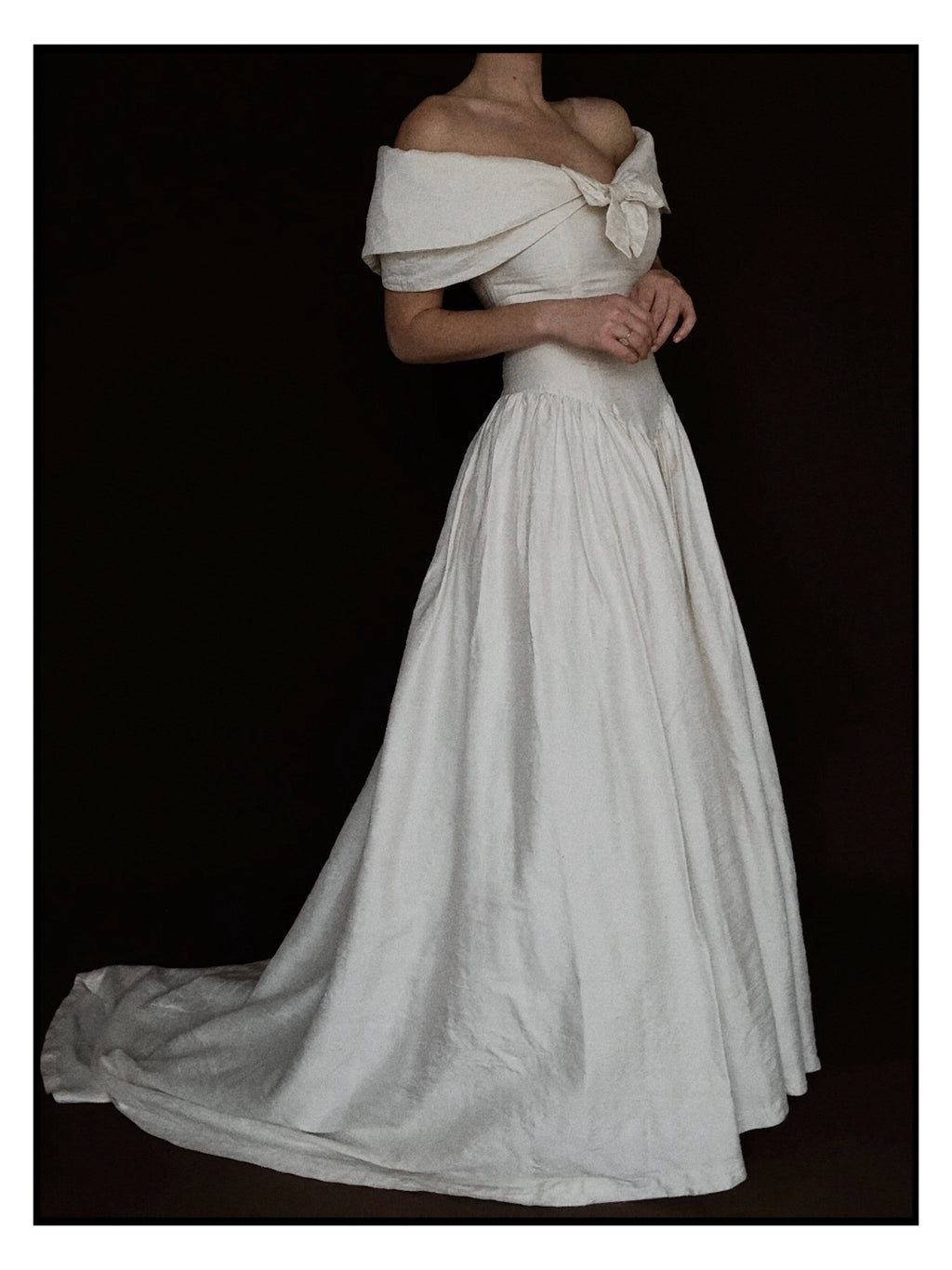 1980s Silk Off-The-Shoulder Bow Gown