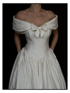 1980s Silk Off-The-Shoulder Bow Gown