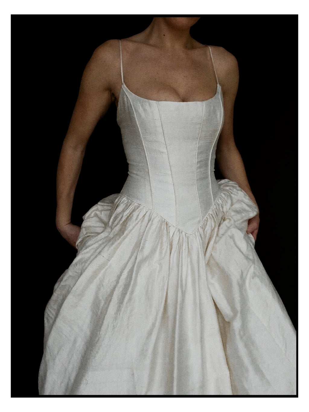 1980s Ballet Gathered Raw Silk Gown