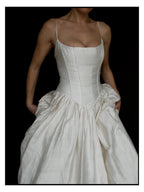 1980s Ballet Gathered Raw Silk Gown