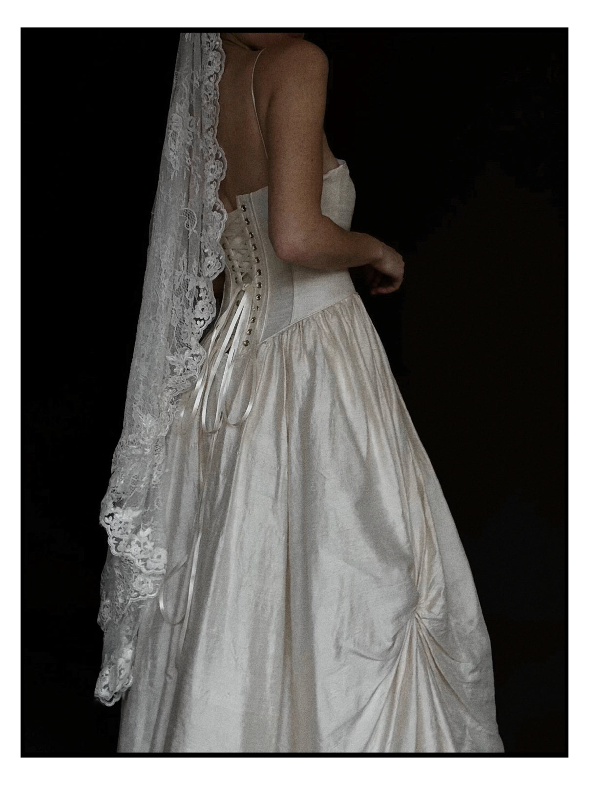 1980s Ballet Gathered Raw Silk Gown