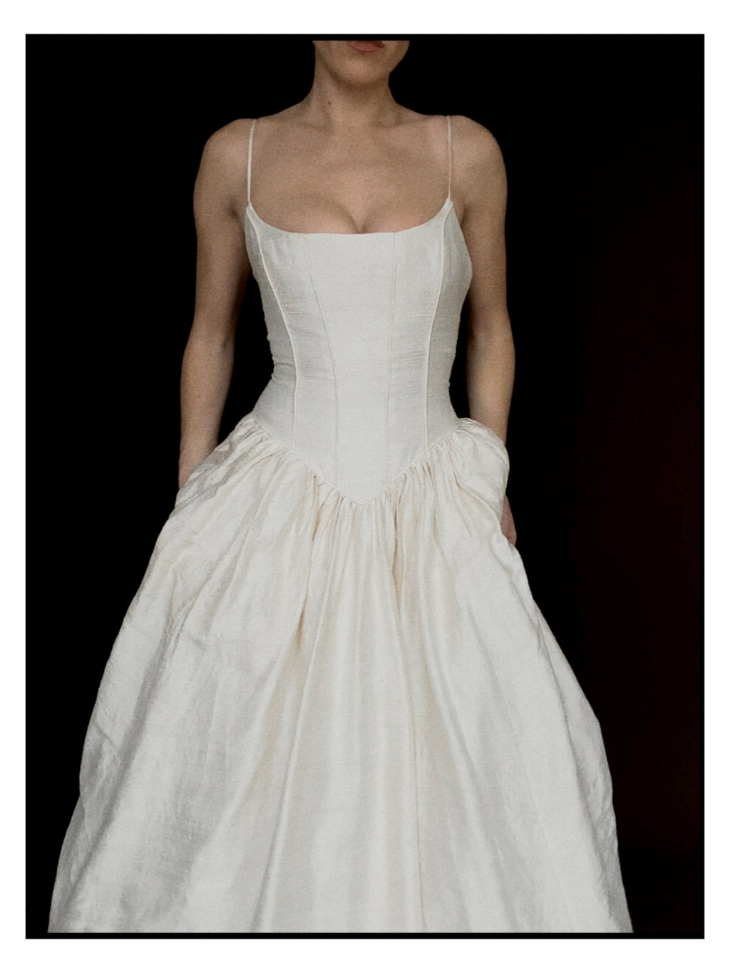 1980s Ballet Gathered Raw Silk Gown