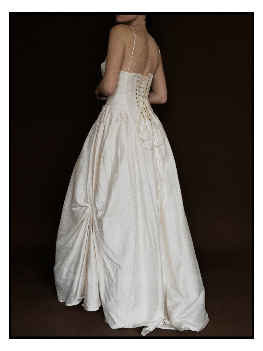 1980s Ballet Gathered Raw Silk Gown