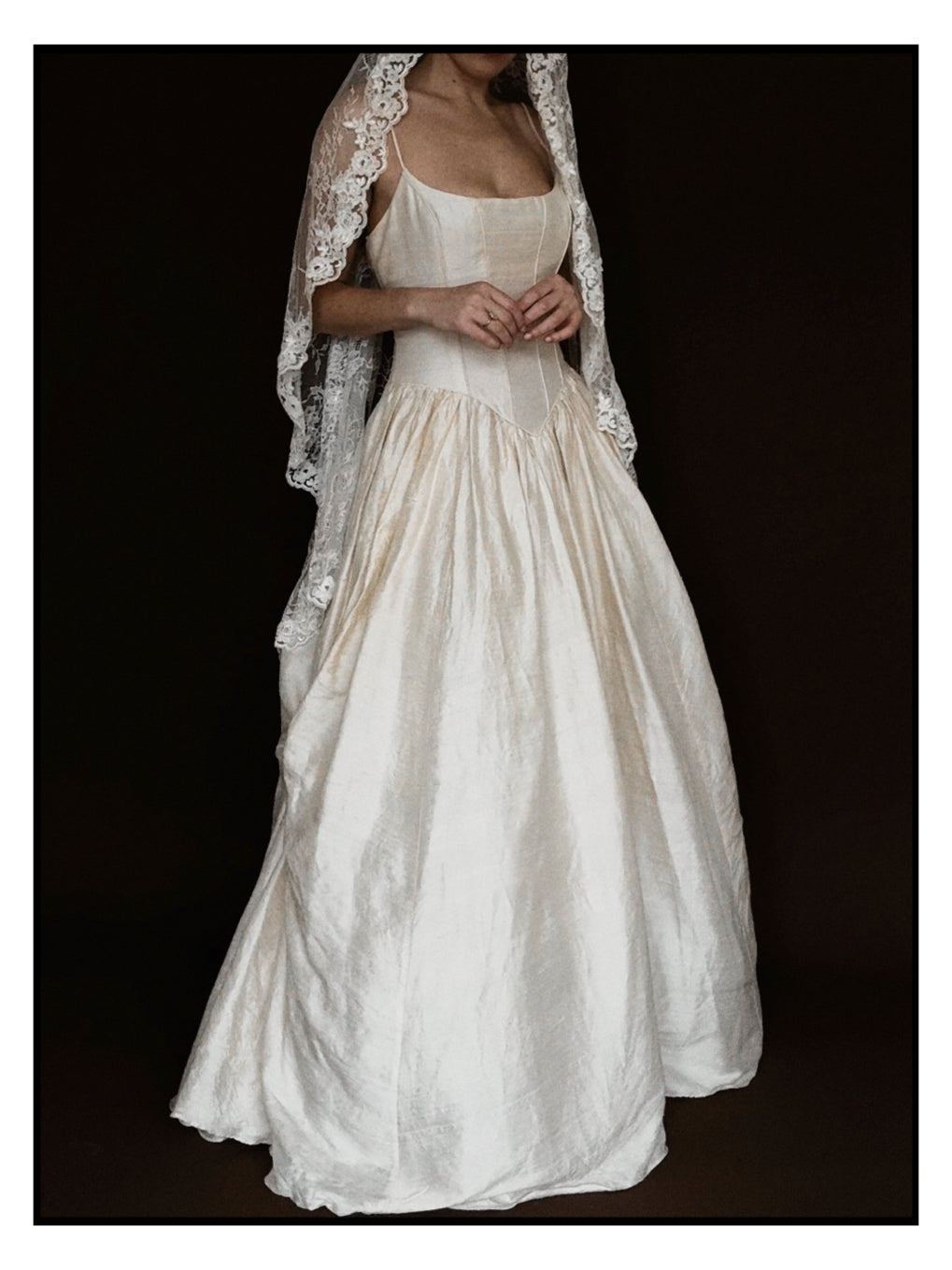 1980s Ballet Gathered Raw Silk Gown
