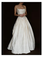1980s Ballet Gathered Raw Silk Gown